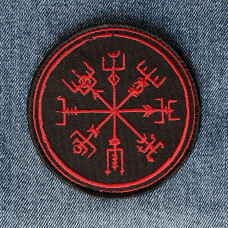 Нашивка Vegvisir червона вишита кругла на липучці