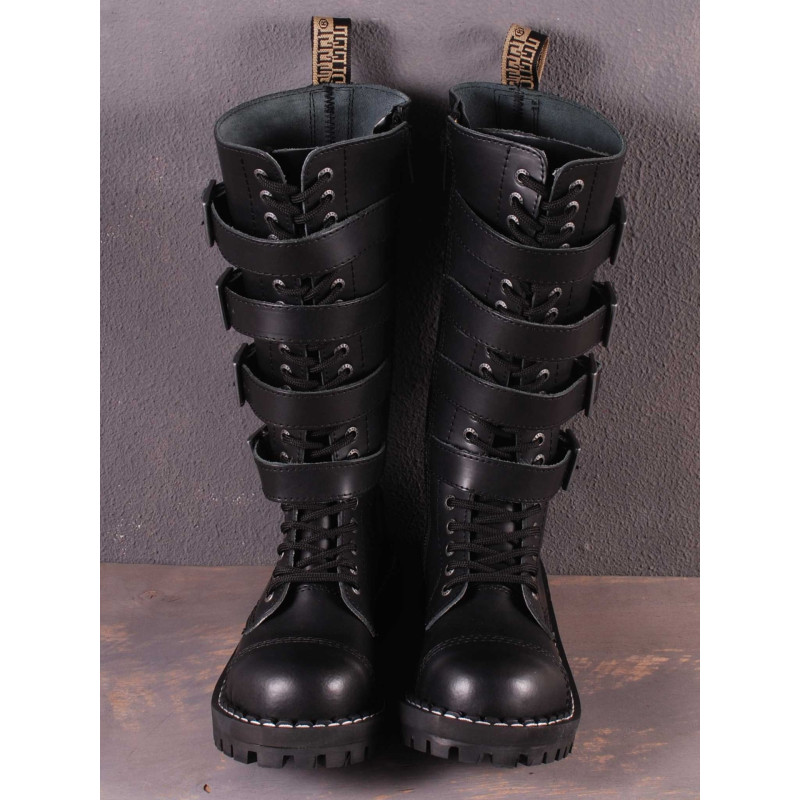 Steel Boots 20 Eyelets Black With 4 Buckles ZIP