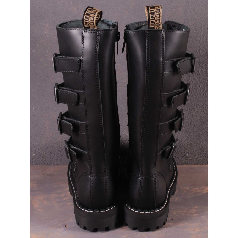 Steel Boots 20 Eyelets Black With 4 Buckles ZIP