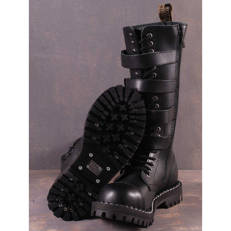 Steel Boots 20 Eyelets Black With 4 Buckles ZIP