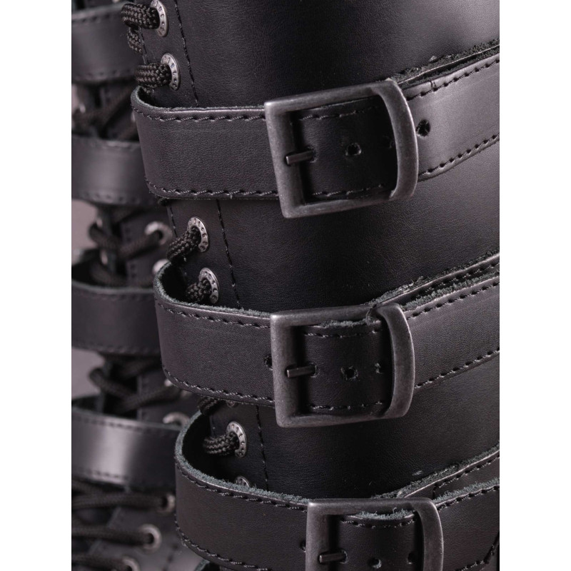 Steel Boots 20 Eyelets Black With 4 Buckles ZIP