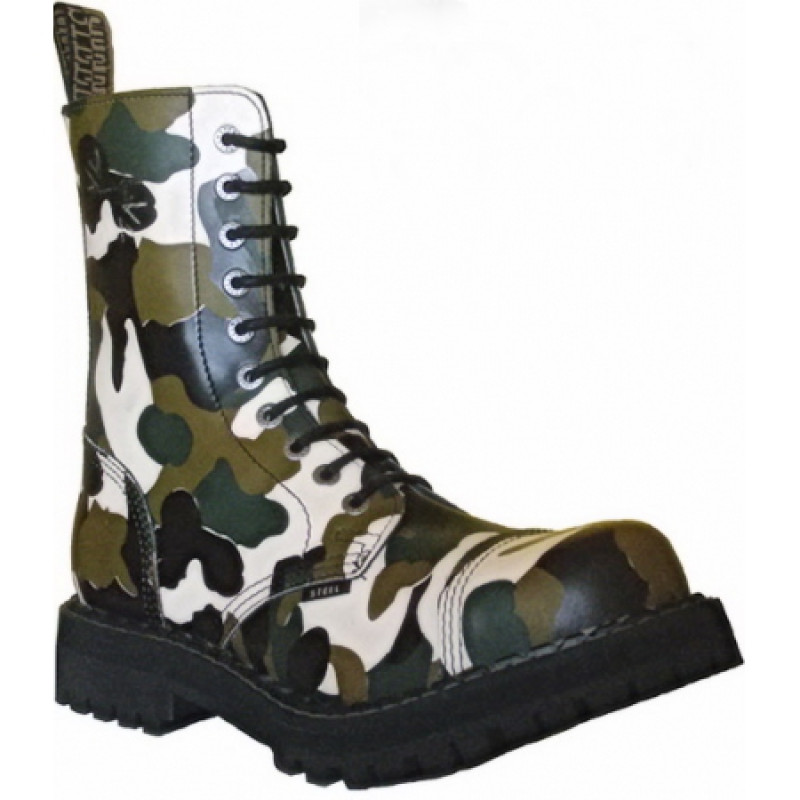 Steel camouflage boots with 10 eyelets
