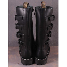 20 Eyelets Boots With 4 Buckles ZIP Black