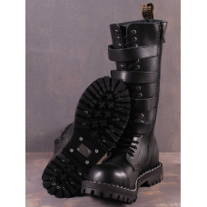 20 Eyelets Boots With 4 Buckles ZIP Black